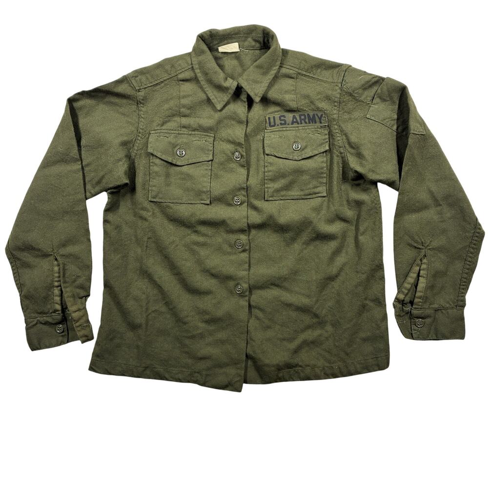 Vintage US Army OG-108 Shirt Womens 16 Wool Green 70s Alpha Industries Jacket